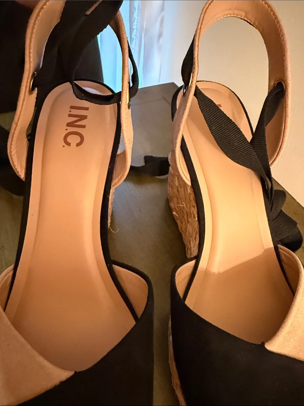 Women’s Black and Tan Espadrille Wedge Sandals